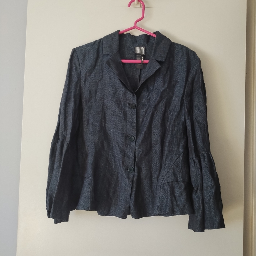 LILITH Blue Linen Bell Sleeve Jacket M